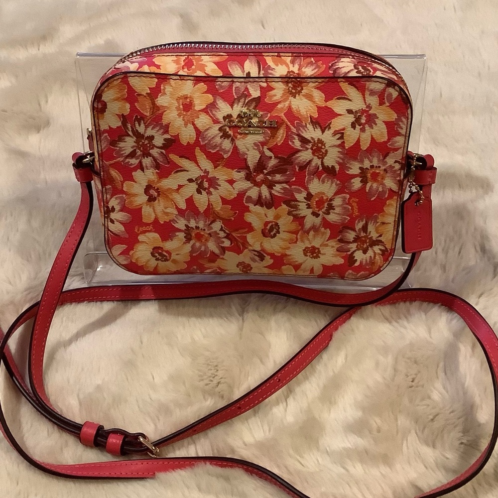 COACH Pink Leather Mini Camera Bag With Daisy Print, NWOT
